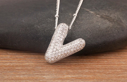 Hot Sale Pave Crystal Zircon A-Z Letters Pendant Necklace Male And Female Couples Name Initials Alphabet Jewelry Fine Gift - Floq & Raman