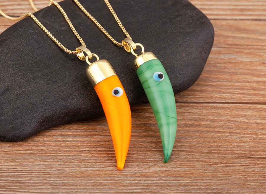 High Quality Creative Trend Capsicum Shape Zircon Evil Eye Charm Pendant Necklace For Women Girl Daily Party Jewelry Gifts - Floq & Raman