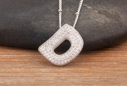 Hot Sale Pave Crystal Zircon A-Z Letters Pendant Necklace Male And Female Couples Name Initials Alphabet Jewelry Fine Gift - Floq & Raman