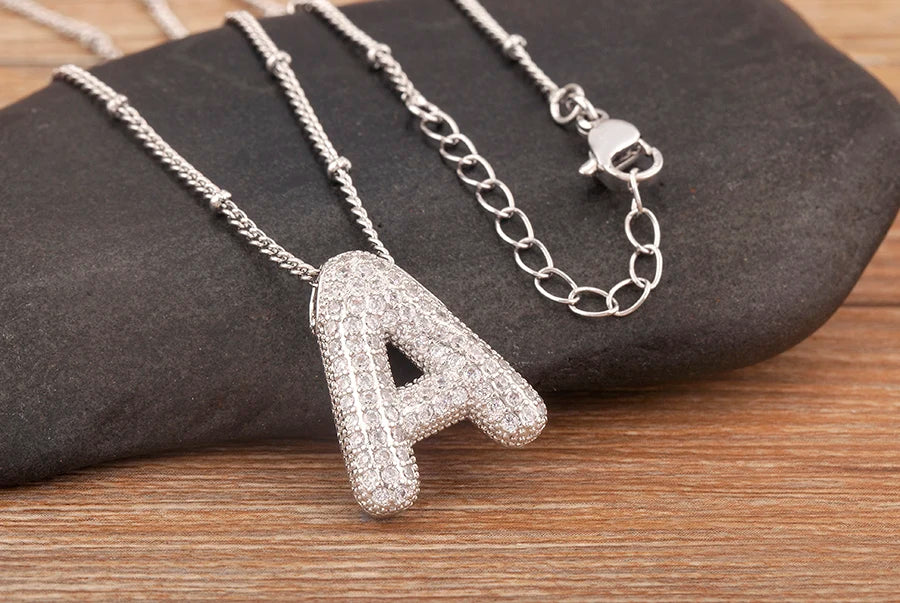 Hot Sale Pave Crystal Zircon A-Z Letters Pendant Necklace Male And Female Couples Name Initials Alphabet Jewelry Fine Gift - Floq & Raman