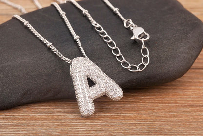Hot Sale Pave Crystal Zircon A-Z Letters Pendant Necklace Male And Female Couples Name Initials Alphabet Jewelry Fine Gift - Floq & Raman
