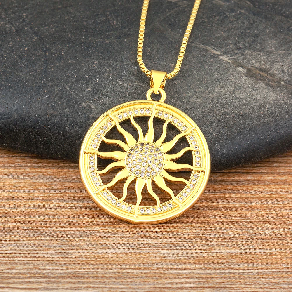 New Fashion Sun Shape Shiny Zircon Lucky Pendant Necklace 3 Styles For Women Punk Style Clavicle Chain Accessories Gifts - Floq & Raman