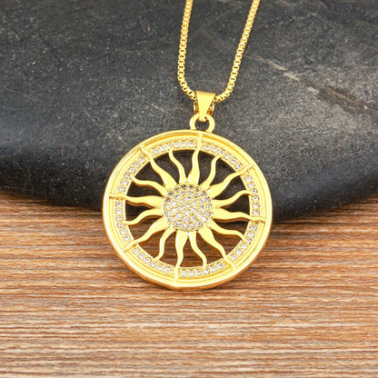 New Fashion Sun Shape Shiny Zircon Lucky Pendant Necklace 3 Styles For Women Punk Style Clavicle Chain Accessories Gifts - Floq & Raman