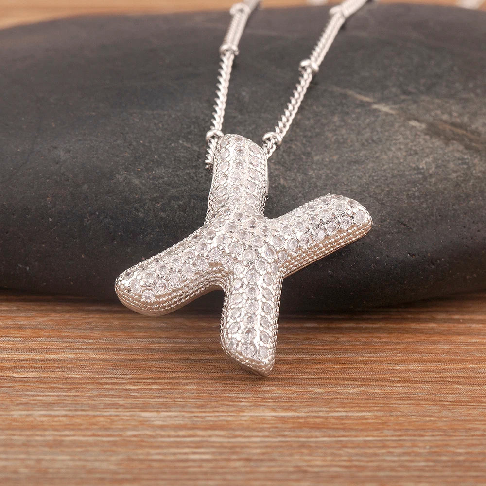 Hot Sale Pave Crystal Zircon A-Z Letters Pendant Necklace Male And Female Couples Name Initials Alphabet Jewelry Fine Gift - Floq & Raman