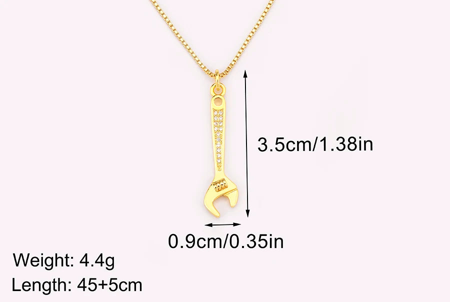 New Popular Balance Hammer Pliers Shape Charm Pendant Necklace 3 Styles For Women Pave Shiny Crystal Zircon Jewelry Gifts - Floq & Raman