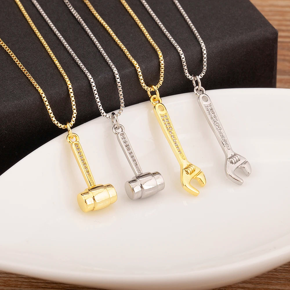 New Popular Balance Hammer Pliers Shape Charm Pendant Necklace 3 Styles For Women Pave Shiny Crystal Zircon Jewelry Gifts - Floq & Raman