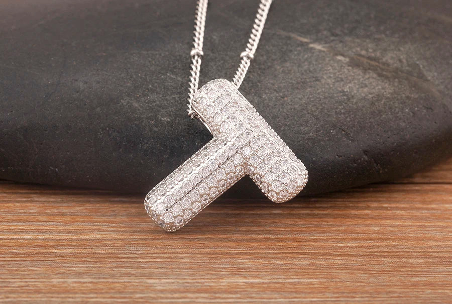 Hot Sale Pave Crystal Zircon A-Z Letters Pendant Necklace Male And Female Couples Name Initials Alphabet Jewelry Fine Gift - Floq & Raman