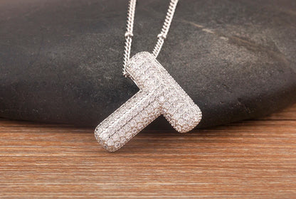 Hot Sale Pave Crystal Zircon A-Z Letters Pendant Necklace Male And Female Couples Name Initials Alphabet Jewelry Fine Gift - Floq & Raman