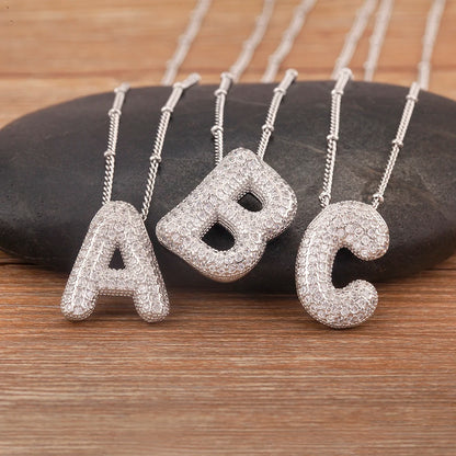 Hot Sale Pave Crystal Zircon A-Z Letters Pendant Necklace Male And Female Couples Name Initials Alphabet Jewelry Fine Gift - Floq & Raman