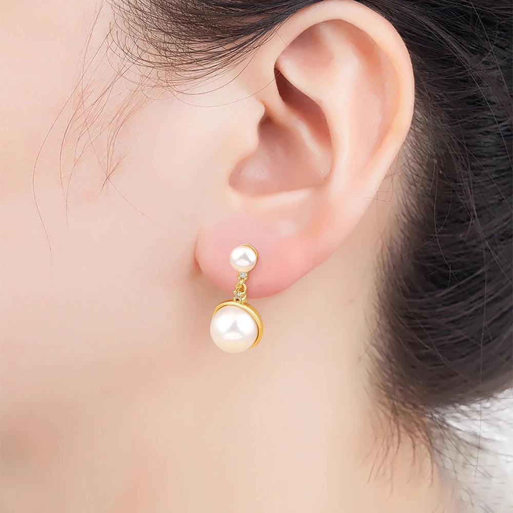Light Luxury Trendy Copper Inlaid Pearl Zircon Charm Drop Earrings Female Wedding Party Jewelry Accessories Delicate Gifts - Floq & Raman