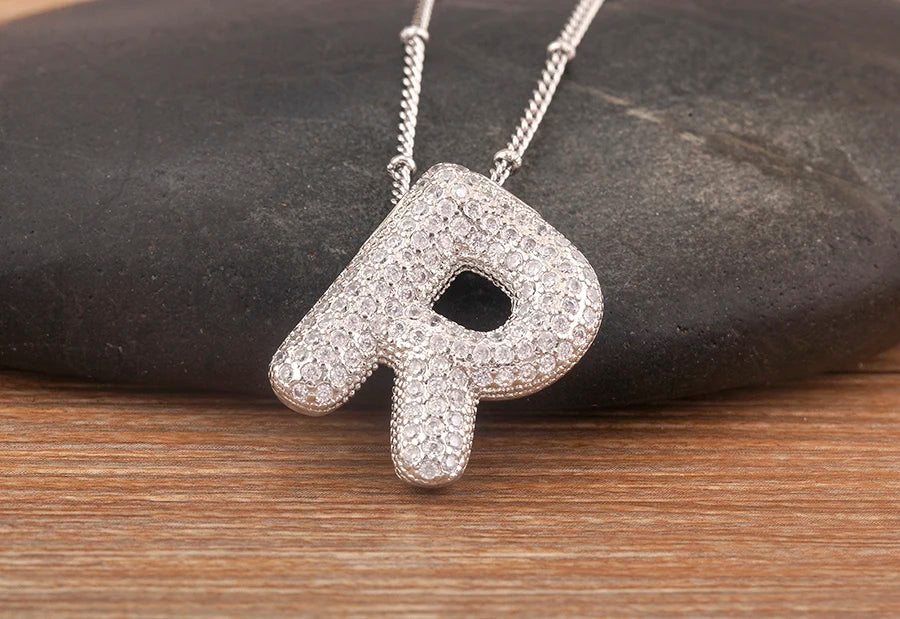 Hot Sale Pave Crystal Zircon A-Z Letters Pendant Necklace Male And Female Couples Name Initials Alphabet Jewelry Fine Gift - Floq & Raman