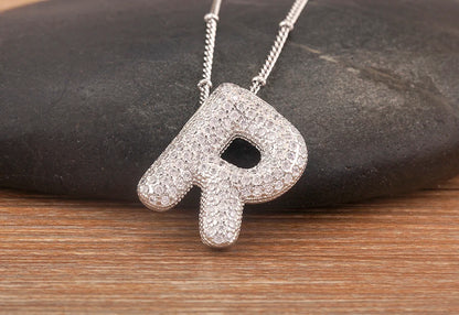 Hot Sale Pave Crystal Zircon A-Z Letters Pendant Necklace Male And Female Couples Name Initials Alphabet Jewelry Fine Gift - Floq & Raman