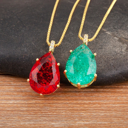 Classic New Design Waterdrop Shape Zircon Charm Pendant Necklace For Women Clavicle Chain Accessories Wedding Party Gifts - Floq & Raman