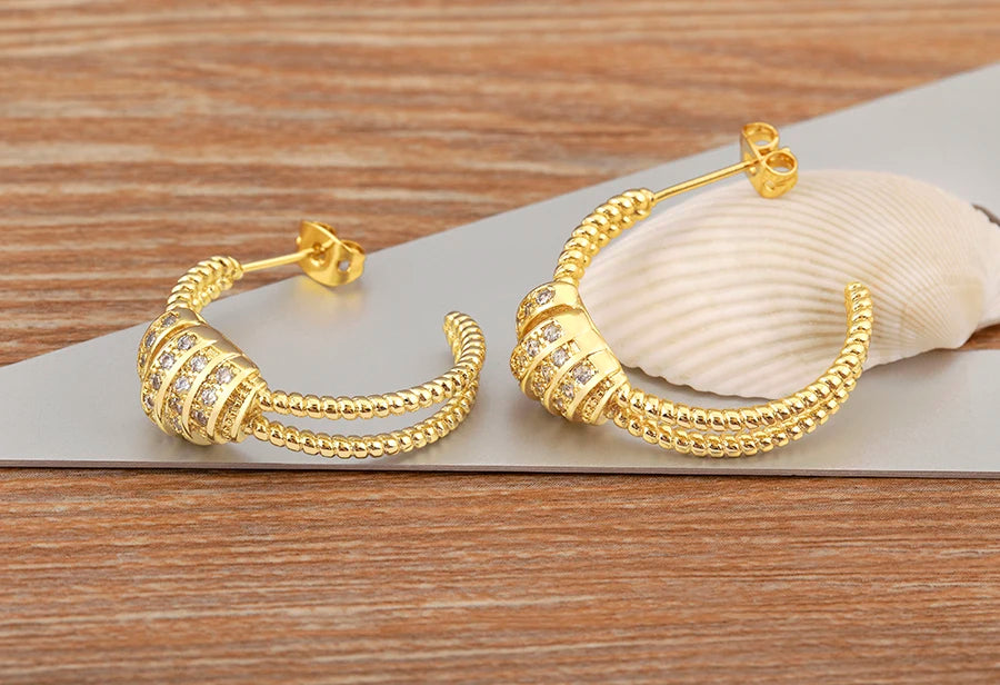 New Fashion Inlaid Shiny Zircon Double Layer Charm Drop Earrings For Women Elegant Aesthetic Ear Jewelry Accessories Gifts - Floq & Raman