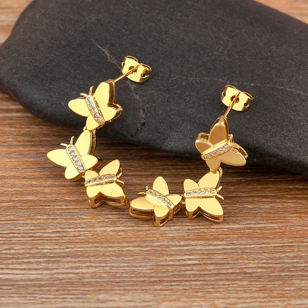 New Trendy Butterfly Shape Shiny Zircon Charm Drop Earrings For Women Girl Ear Jewelry Wholesale Accessories Delicate Gift - Floq & Raman