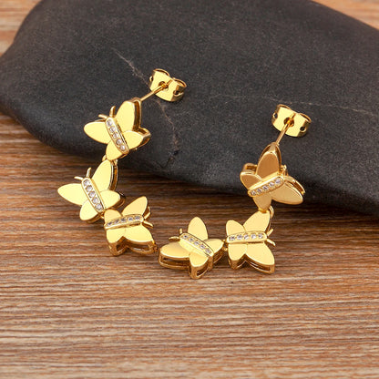 New Trendy Butterfly Shape Shiny Zircon Charm Drop Earrings For Women Girl Ear Jewelry Wholesale Accessories Delicate Gift - Floq & Raman