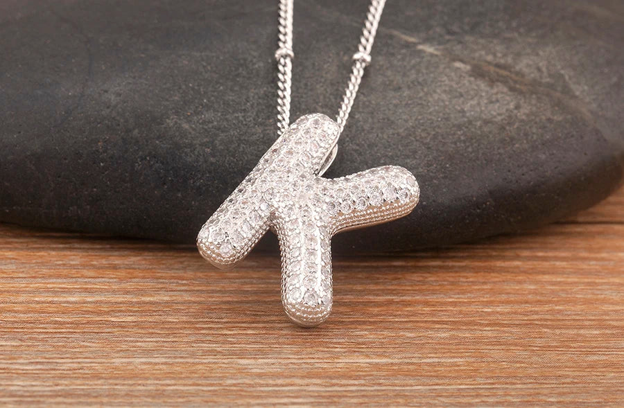 Hot Sale Pave Crystal Zircon A-Z Letters Pendant Necklace Male And Female Couples Name Initials Alphabet Jewelry Fine Gift - Floq & Raman
