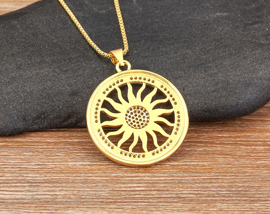 New Fashion Sun Shape Shiny Zircon Lucky Pendant Necklace 3 Styles For Women Punk Style Clavicle Chain Accessories Gifts - Floq & Raman