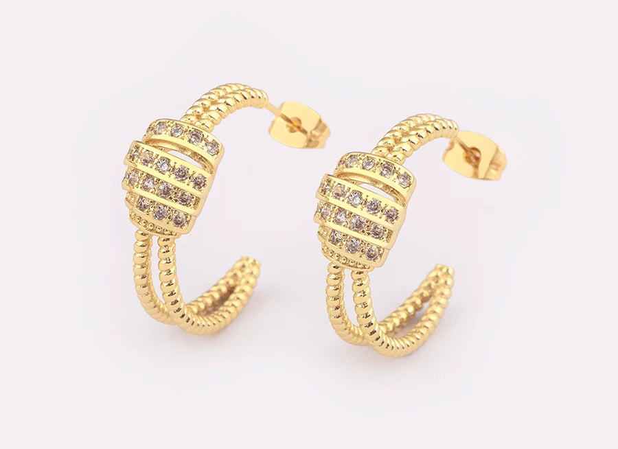 New Fashion Inlaid Shiny Zircon Double Layer Charm Drop Earrings For Women Elegant Aesthetic Ear Jewelry Accessories Gifts - Floq & Raman