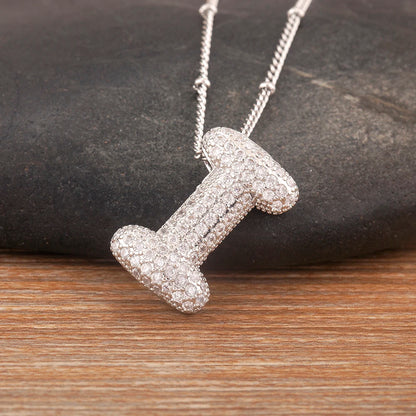 Hot Sale Pave Crystal Zircon A-Z Letters Pendant Necklace Male And Female Couples Name Initials Alphabet Jewelry Fine Gift - Floq & Raman