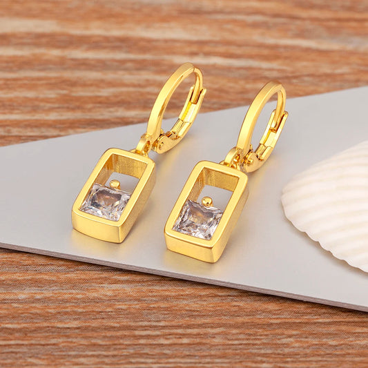 High Quality Hollow Design Rectangle Shape Shiny Zircon Charm Drop Earrings For Women Girl Wedding Party Ear Jewelry Gifts - Floq & Raman
