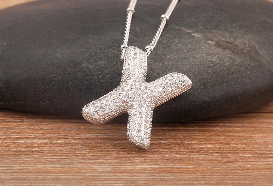 Hot Sale Pave Crystal Zircon A-Z Letters Pendant Necklace Male And Female Couples Name Initials Alphabet Jewelry Fine Gift - Floq & Raman