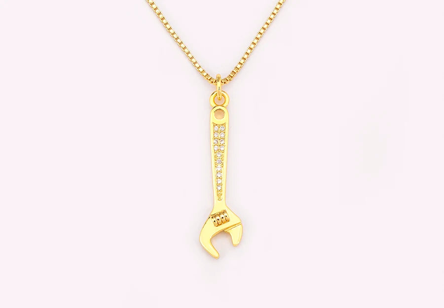 New Popular Balance Hammer Pliers Shape Charm Pendant Necklace 3 Styles For Women Pave Shiny Crystal Zircon Jewelry Gifts - Floq & Raman