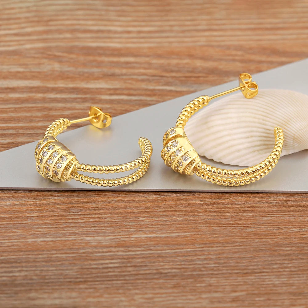 New Fashion Inlaid Shiny Zircon Double Layer Charm Drop Earrings For Women Elegant Aesthetic Ear Jewelry Accessories Gifts - Floq & Raman