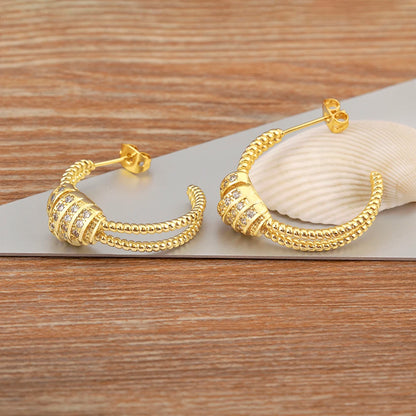 New Fashion Inlaid Shiny Zircon Double Layer Charm Drop Earrings For Women Elegant Aesthetic Ear Jewelry Accessories Gifts - Floq & Raman