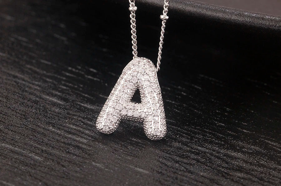 Hot Sale Pave Crystal Zircon A-Z Letters Pendant Necklace Male And Female Couples Name Initials Alphabet Jewelry Fine Gift - Floq & Raman