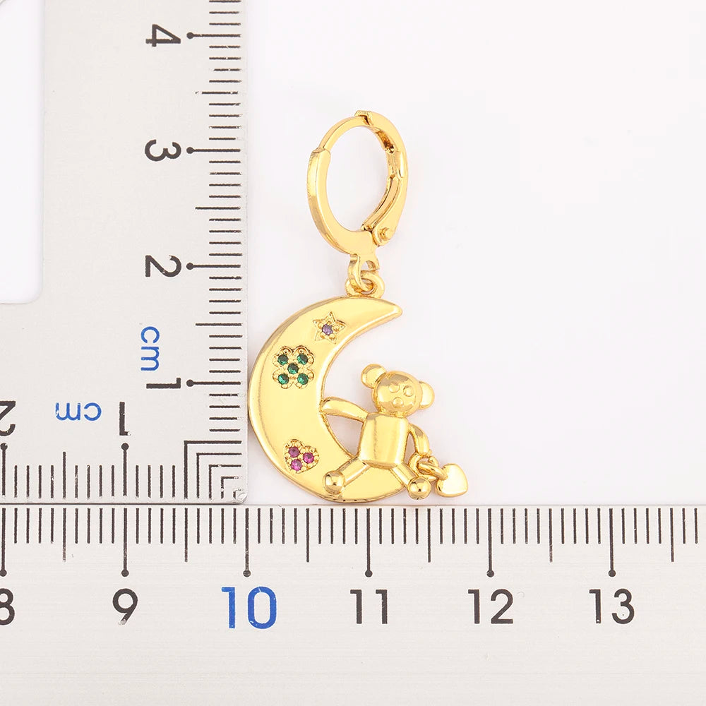 New Creative Design Moon Little Bear Heart Shape Zircon Earrings For Women Girl Fashion Cute Ear Jewelry Daily Party Gifts - Floq & Raman