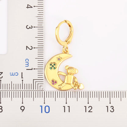 New Creative Design Moon Little Bear Heart Shape Zircon Earrings For Women Girl Fashion Cute Ear Jewelry Daily Party Gifts - Floq & Raman