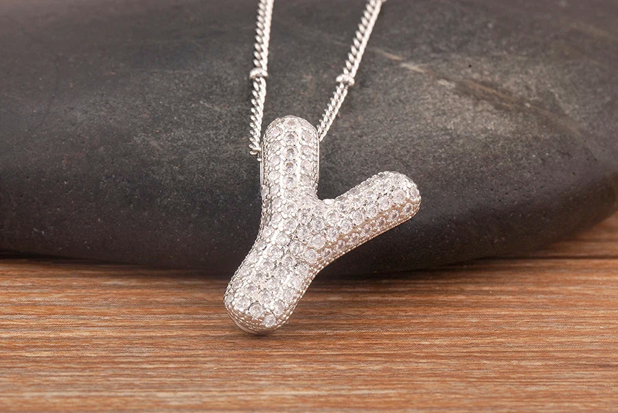 Hot Sale Pave Crystal Zircon A-Z Letters Pendant Necklace Male And Female Couples Name Initials Alphabet Jewelry Fine Gift - Floq & Raman