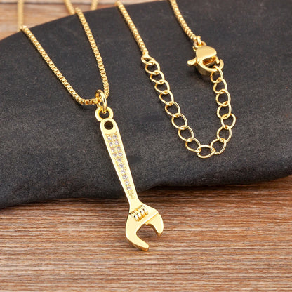 New Popular Balance Hammer Pliers Shape Charm Pendant Necklace 3 Styles For Women Pave Shiny Crystal Zircon Jewelry Gifts - Floq & Raman
