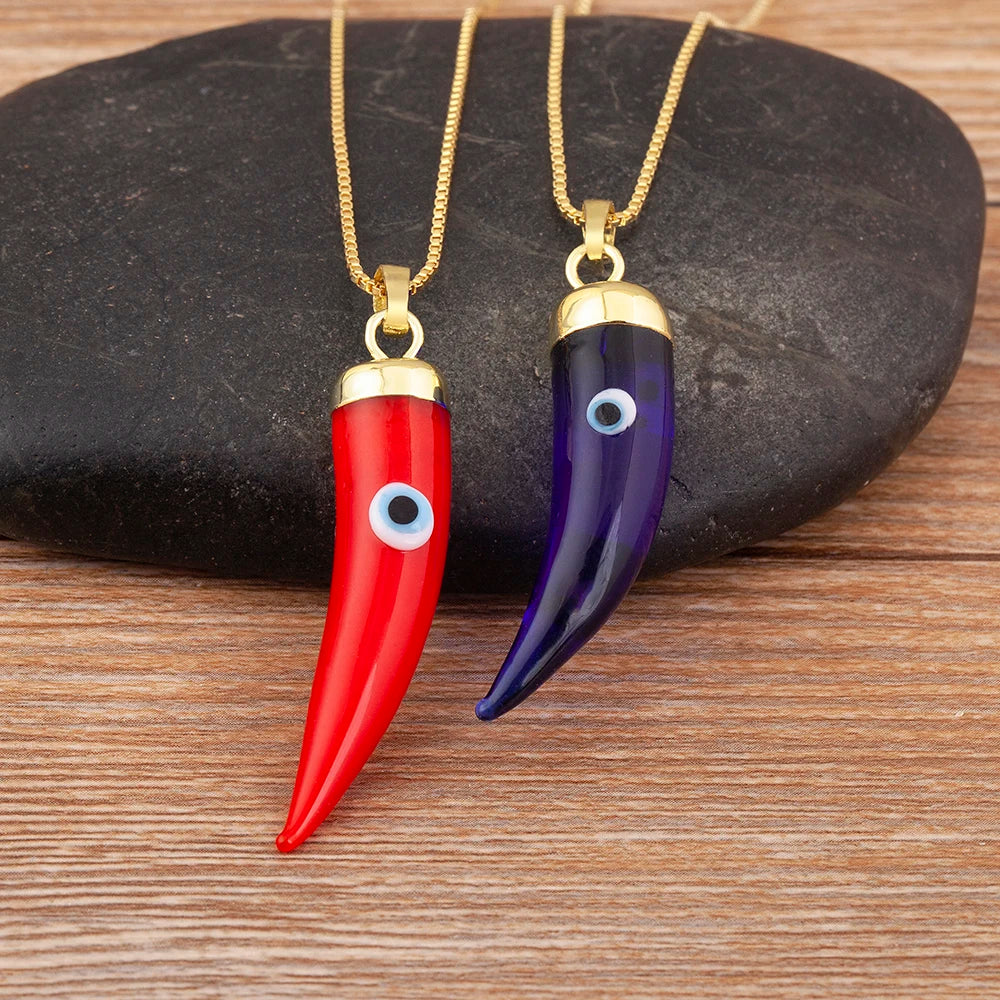 High Quality Creative Trend Capsicum Shape Zircon Evil Eye Charm Pendant Necklace For Women Girl Daily Party Jewelry Gifts - Floq & Raman
