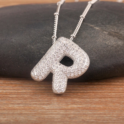 Hot Sale Pave Crystal Zircon A-Z Letters Pendant Necklace Male And Female Couples Name Initials Alphabet Jewelry Fine Gift - Floq & Raman