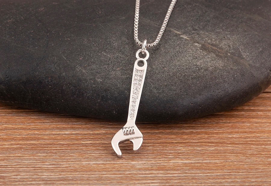 New Popular Balance Hammer Pliers Shape Charm Pendant Necklace 3 Styles For Women Pave Shiny Crystal Zircon Jewelry Gifts - Floq & Raman