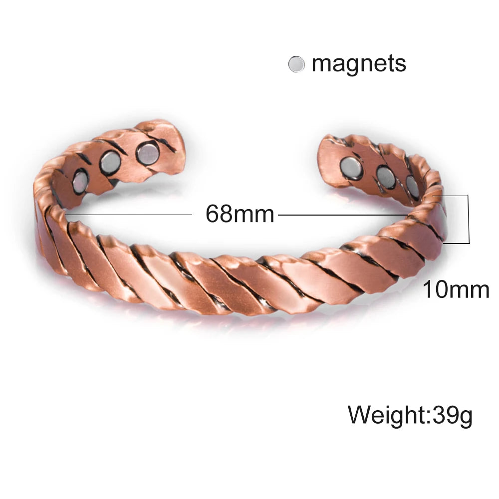 Twisted Pure Copper Magnetic Bracelet – Adjustable Cuff Bangle for Men & Women | Arthritis Pain Relief, Health & Energy Benefits - Floq & Raman