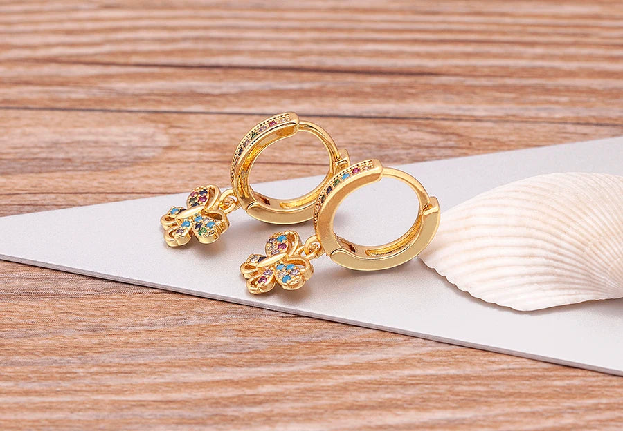 Trendy Bohemian Zircon Hollow Blue Evil Eye Hoop Earrings for Women Cute Unique Gold Color Crystal Drop Earrings Party Jewelry - Floq & Raman