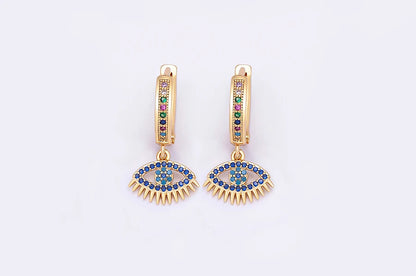 Trendy Bohemian Zircon Hollow Blue Evil Eye Hoop Earrings for Women Cute Unique Gold Color Crystal Drop Earrings Party Jewelry - Floq & Raman
