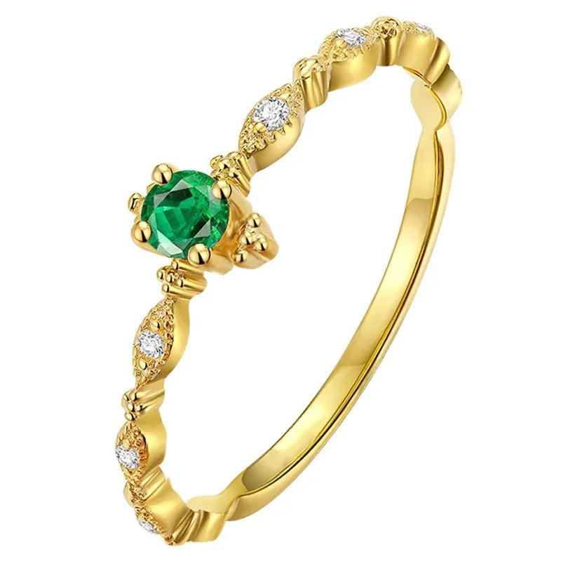 14K Gold-Plated 925 Sterling Silver Ring for Women with Emeralds – Elegant Minimalist Wedding Band - Floq & Raman