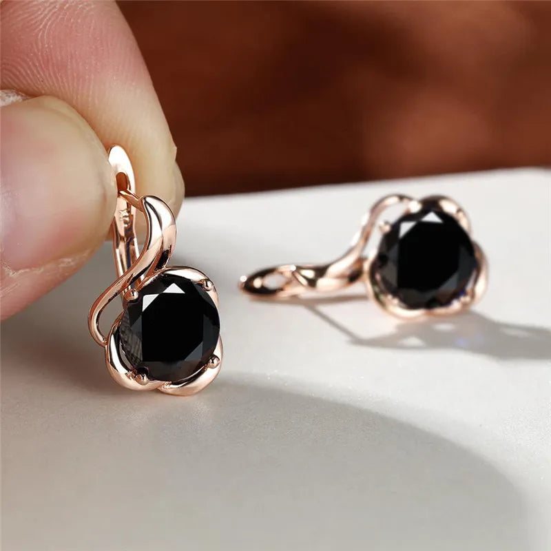 Mystic Rainbow Zircon Flower Earrings Multicolor Crystal Round Stone Hoop Earrings Rose Gold Color Engagement Earrings For Women - Floq & Raman