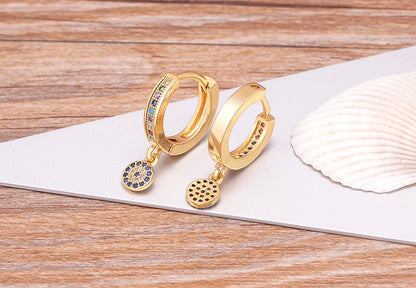 Trendy Bohemian Zircon Hollow Blue Evil Eye Hoop Earrings for Women Cute Unique Gold Color Crystal Drop Earrings Party Jewelry - Floq & Raman