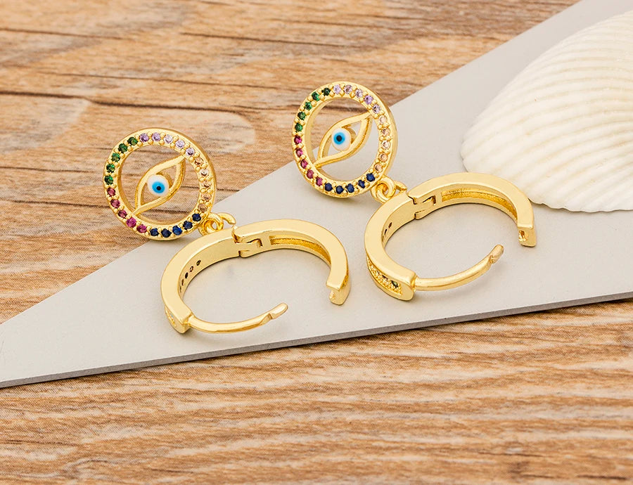 New Fashion Classic Heart Cross Eyes Shape Gold Color Drop Earrings Multi-color Copper CZ Stones Jewelry Gift For Women Girls - Floq & Raman