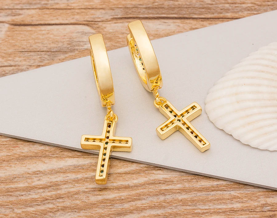 New Fashion Classic Heart Cross Eyes Shape Gold Color Drop Earrings Multi-color Copper CZ Stones Jewelry Gift For Women Girls - Floq & Raman