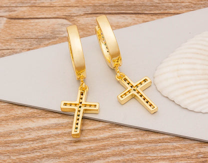 New Fashion Classic Heart Cross Eyes Shape Gold Color Drop Earrings Multi-color Copper CZ Stones Jewelry Gift For Women Girls - Floq & Raman