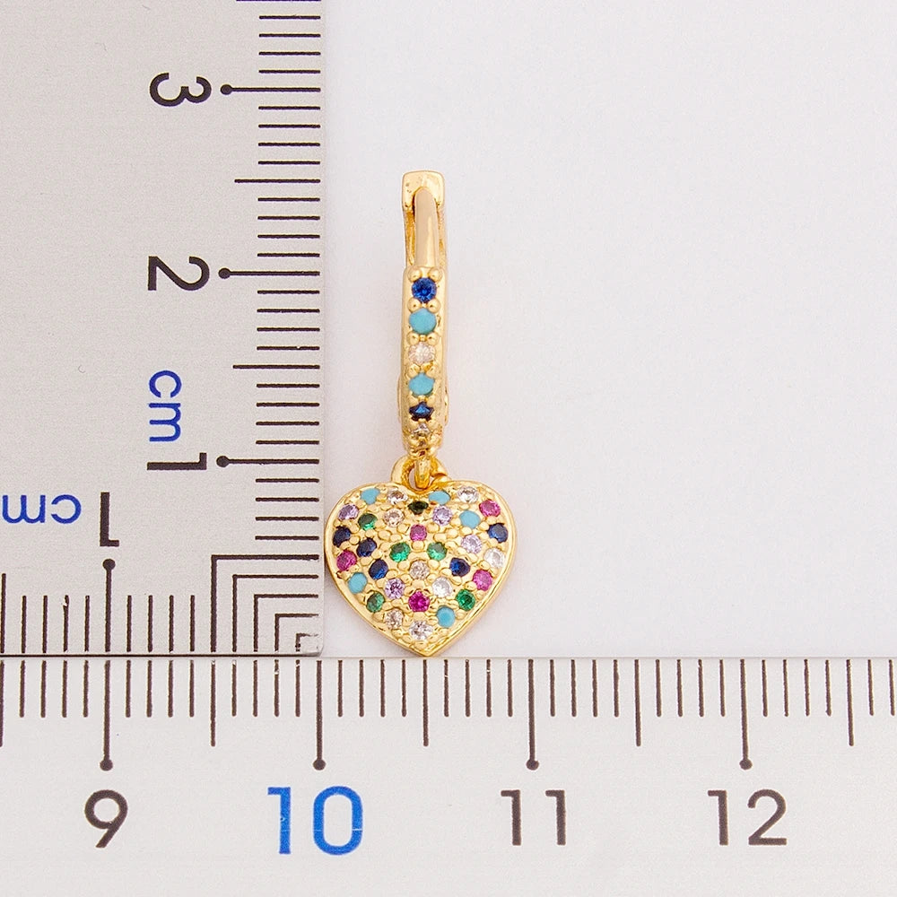 New Fashion Classic Heart Cross Eyes Shape Gold Color Drop Earrings Multi-color Copper CZ Stones Jewelry Gift For Women Girls - Floq & Raman