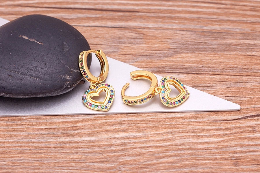 Trendy Bohemian Zircon Hollow Blue Evil Eye Hoop Earrings for Women Cute Unique Gold Color Crystal Drop Earrings Party Jewelry - Floq & Raman