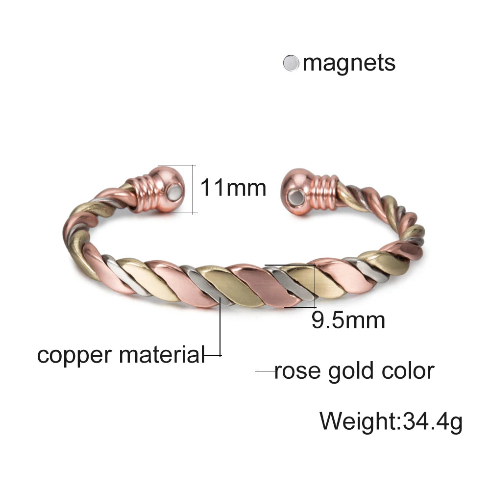 Twisted Pure Copper Magnetic Bracelet – Adjustable Cuff Bangle for Men & Women | Arthritis Pain Relief, Health & Energy Benefits - Floq & Raman
