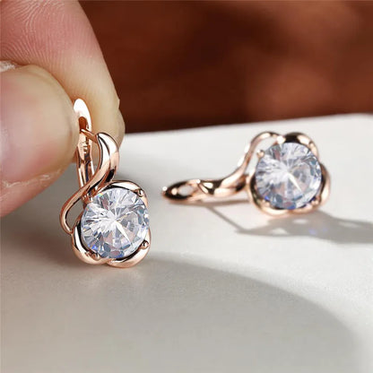 Mystic Rainbow Zircon Flower Earrings Multicolor Crystal Round Stone Hoop Earrings Rose Gold Color Engagement Earrings For Women - Floq & Raman